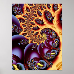 Poster Art fractal spirale psychédélique d'automne doré