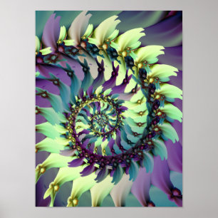 Poster Art fractal spirale violet et sarcelle vibrant