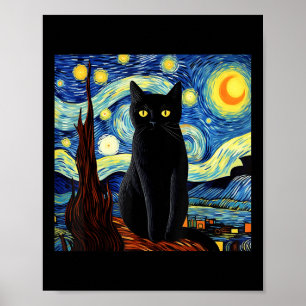 Poster Art Funny Black Cat Peinture Artiste Van Gogh Star