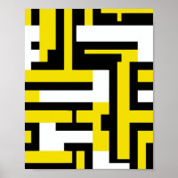 Art géométrique Abstrait en Jaune, Blanc & Noir