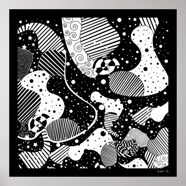 Poster Art Géométrique Abstrait Noir Et Blanc (Devant)