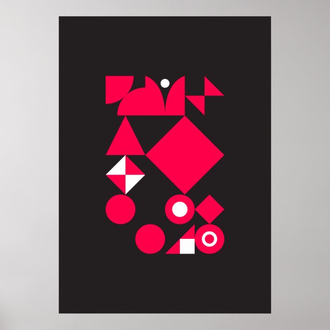 Poster Art géométrique Abstrait (rouge, noir et blanc) 7 (Devant)