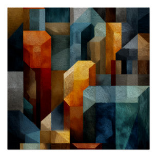 Poster Art géométrique abstrait texturé bleu orange de lu