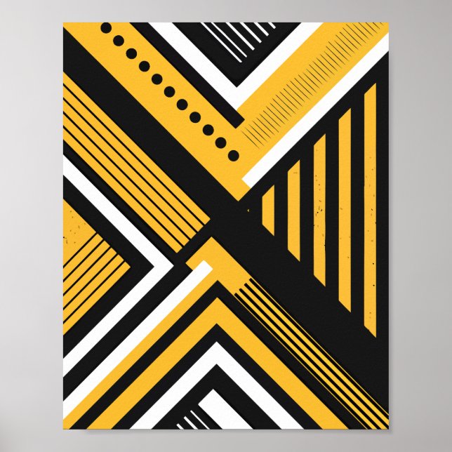 Poster Art géométrique avec formes jaunes, noires et blan (Devant)