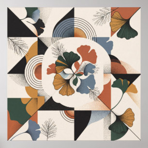 Poster Art géométrique de cercle Ginkgo du milieu du sièc
