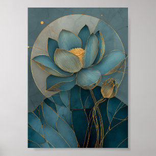 Poster Art géométrique en ligne de fleur de lotus sarcell
