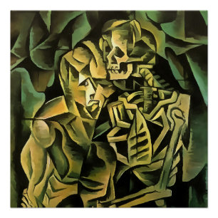 Poster Art Géométrique Homme Et Squelette Abstrait