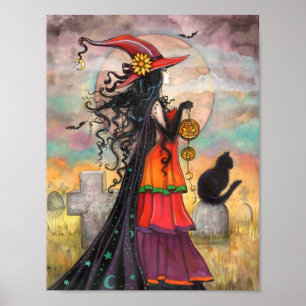 Poster Art gothique de fantaisie d'Halloween Witch Way