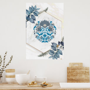 Poster Art Graphique, Turquoise Floral Mandala Illustrati