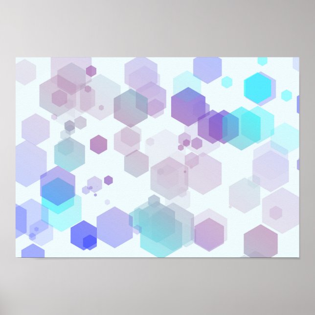 Poster Art Hexagonal Abstrait - Tons Violets et Bleus (Devant)