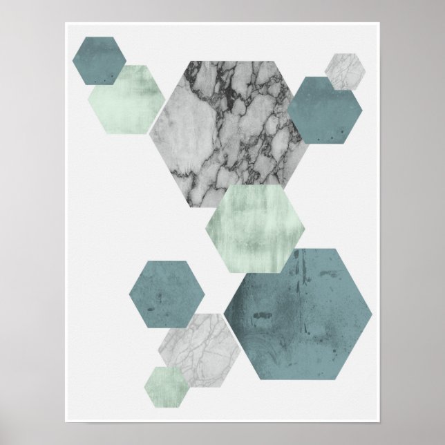 Poster Art hexagone des teintes côtières scandinaves géom (Devant)