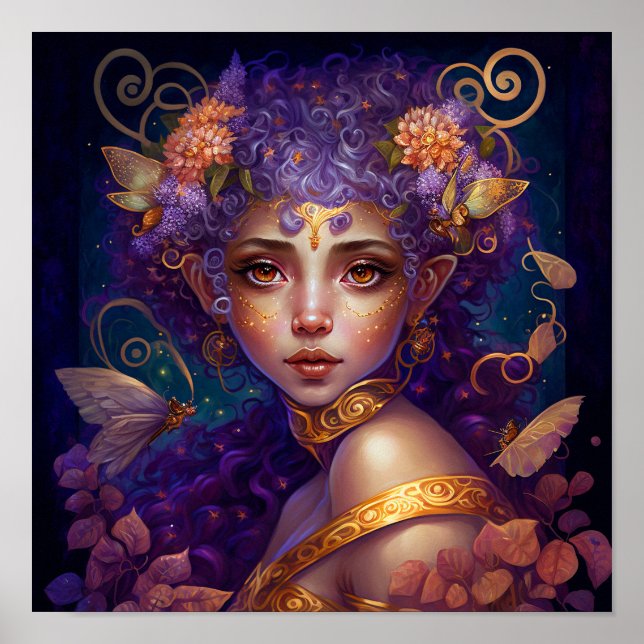 Poster Art Imaginaire Fée Elfe Violet (Devant)