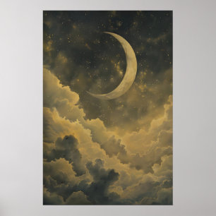 Poster Art imprimable de lune céleste vintage, Lune mysti