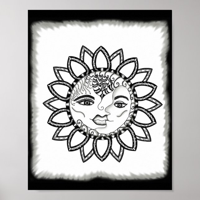 Poster Art inspirant tiré à la main Sun Moon (Devant)