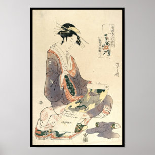 Poster Art japonais classique vintage ukiyo-e geisha dame