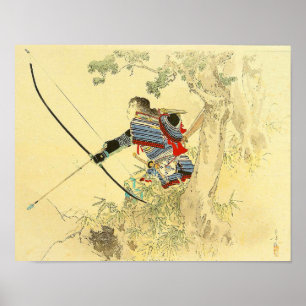 Poster Art Japonais - Un Samouraï Avec Arc À Longbow Et F
