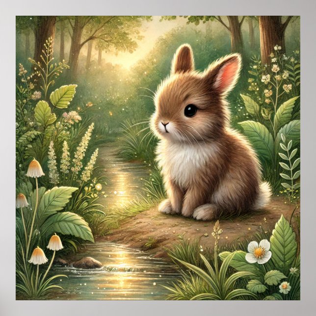 Poster Art lapin en bois de Whimsical - Joli lapin de for (Devant)