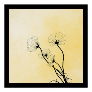 Poster art linéaire floral d'orchidée sur jaune