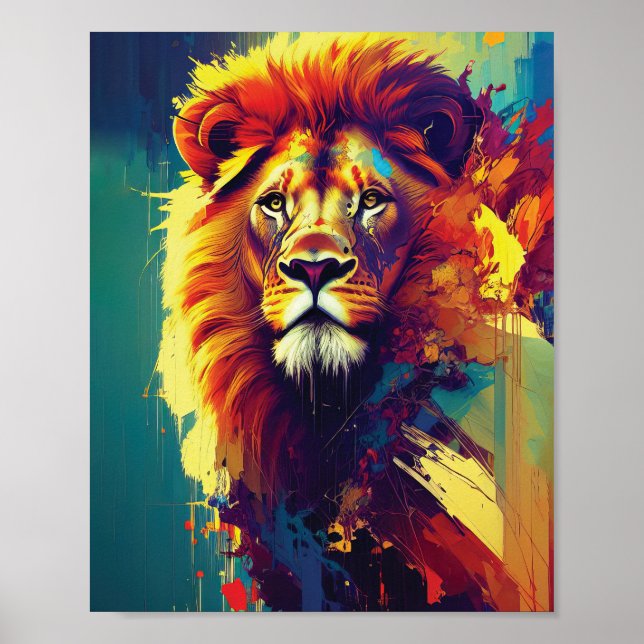 Poster Art Lion Abstrait - Couleurs audacieuses Conceptio (Devant)