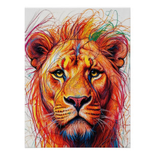 Poster Art Lion Abstrait Imprimé, Art de la faune coloré