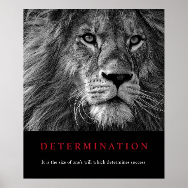 Poster Art Lion de détermination motivationnelle noir et  (Devant)