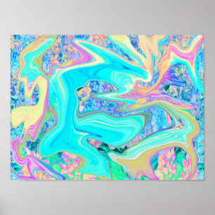 Poster Art Liquide Bleu Aqua Rétro sur Hydrangeas Abstrai