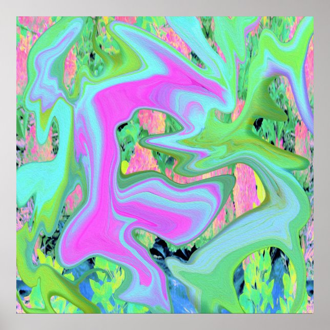 Poster Art Liquide rose et bleu clair rétro sur Hydrangea (Devant)