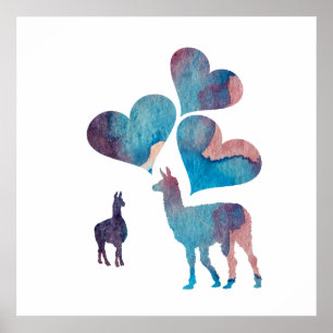 Poster Art Llama romantique