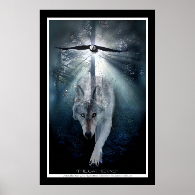 Poster Art Loup et aigle sauvage Imprimer (Devant)