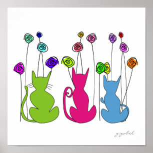 Poster Art lunatique d'aquarelle de toile de chats