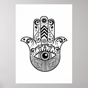 Poster Art main noir et blanc Boho Hamsa