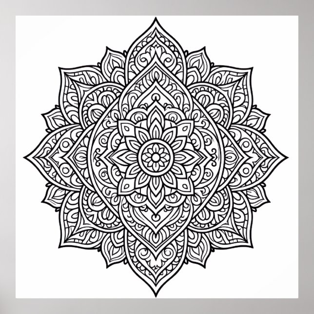 Poster Art mandala à lignes noires complexes (Devant)