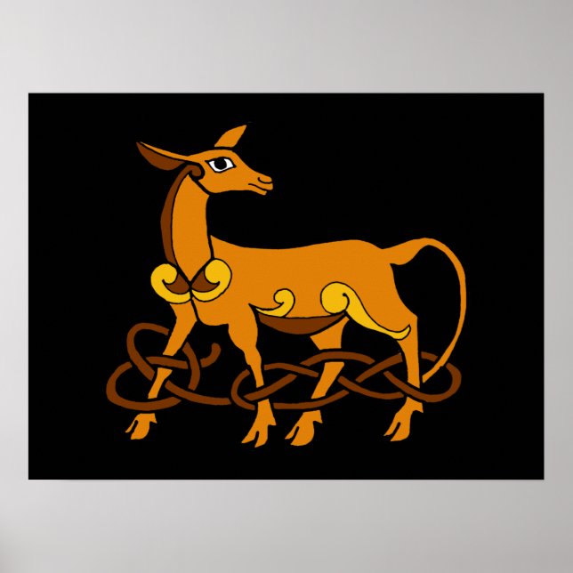Poster Art médiéval noeud celtique Brown cerf (Devant)