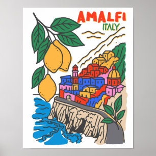 Poster Art Méditerranéen d'Amalfi Italie dessiné à la mai