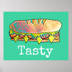 Poster Art mignon de nourriture de sous sandwich