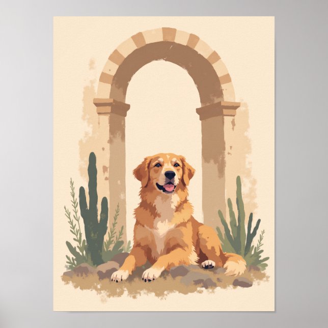 Poster Art minimaliste Boho Golden Retriever (Devant)