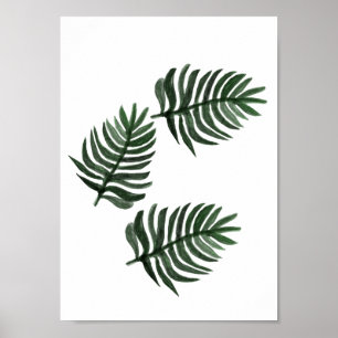 Poster Art minimaliste d'aquarelle de feuilles de palmier