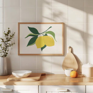 Poster Art minimaliste de branche de citron à la gouache 