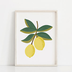 Poster Art minimaliste de branche de citron à la gouache 