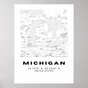 Poster Art minimaliste de la carte du Michigan - Noir et 