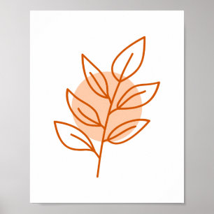 Poster Art minimaliste de ligne Feuille orange