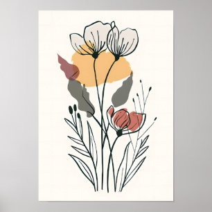 Poster Art minimaliste en ligne de fleurs