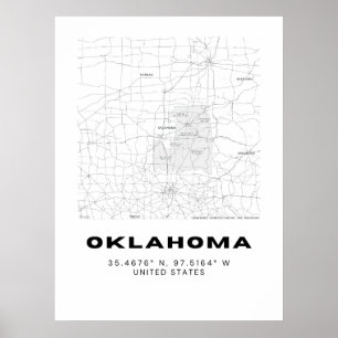 Poster Art minimaliste Oklahoma Map - noir et blanc