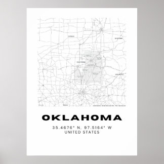 Poster Art minimaliste Oklahoma Map - noir et blanc