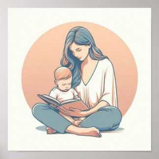 Poster Art minimaliste pastel de maman avec bébé