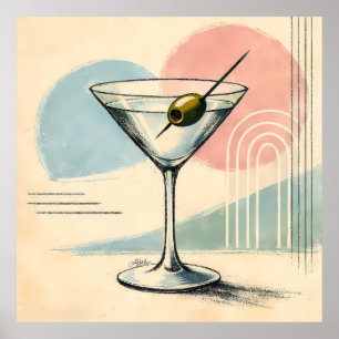 Poster Art minimaliste pastel martini moderne du milieu d