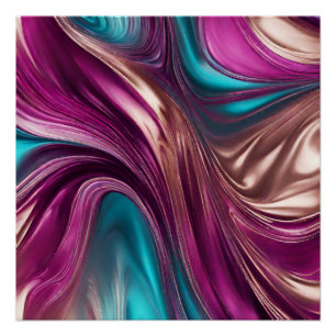 Poster Art moderne Abstrait Fluid - Magenta Turquoise Gol