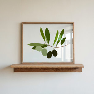 Poster Art moderne de branche d'olive à la gouache peinte