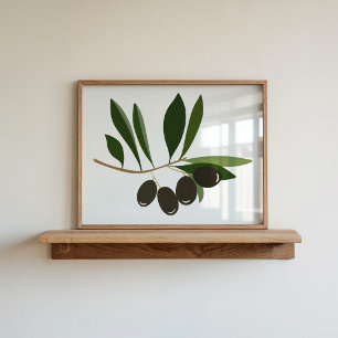 Poster Art moderne de branche d'olive à la gouache peinte