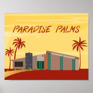 Poster Art moderne du milieu du siècle, Palms Paradise La